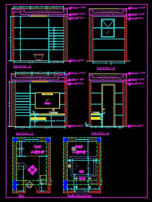 Toilet Design DWG- Detailed 6'x10' Layout with Shower & Basin